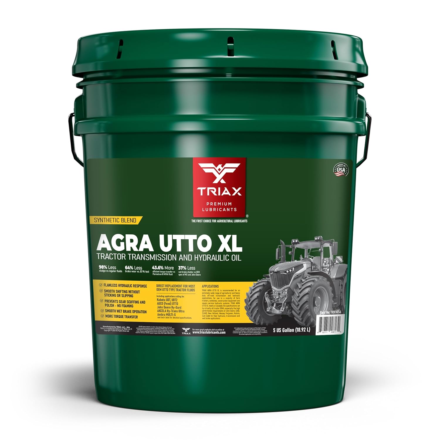 TRIAX Agra UTTO XL GL-4 Synthetic Blend Tractor Hydraulic, Transmission, Differential Fluid - All OEM Compatible with John Deere, Kubota, Massey Ferguson, CAT, and More (5 Gallon)