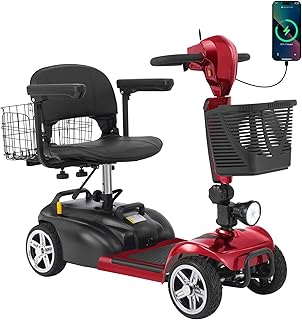 MS02 4 Wheels Mobility Scooter for Adults&Seniors, 15 Miles Range 350W Electric Powered Wheelchair Device with Extended Battery, Dual Baskets, Rotating Seat, Compact Duty Mobile for Elderly