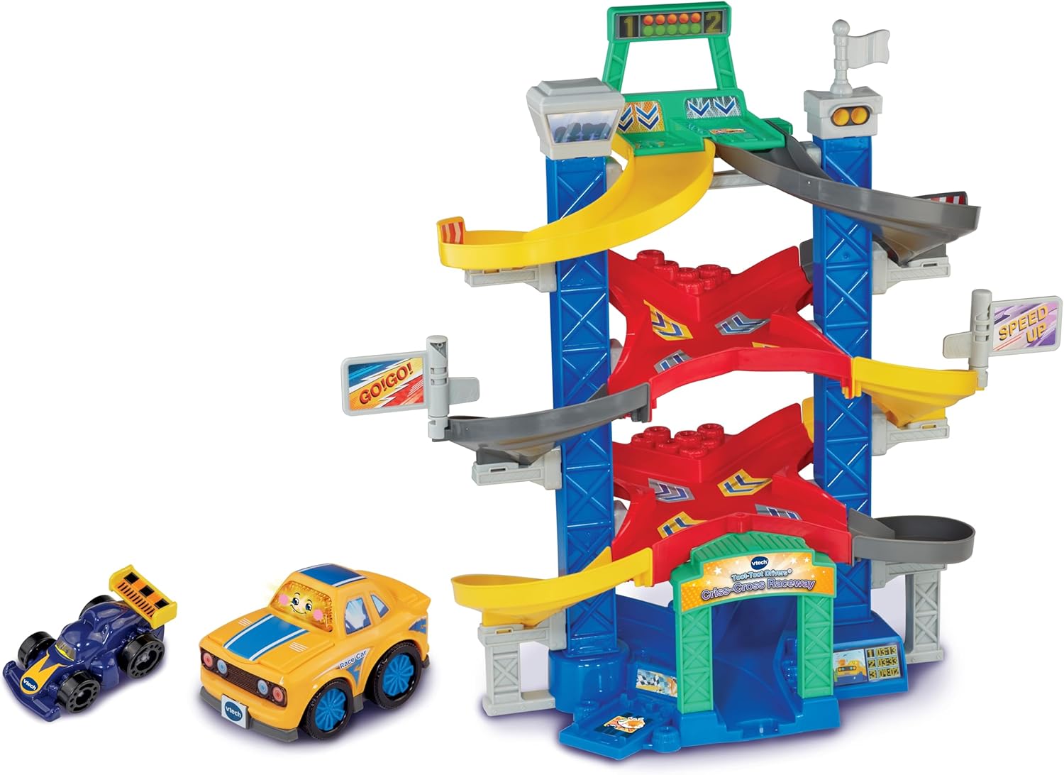 VTech Toot-Toot Drivers Criss-Cross Raceway, Toy Car Playset with 2 Vehicles Included, 3 Exciting Crash Zones, Songs & Fun Phrases, Interactive Toddler Toy 12 Months, 2, 3, 4 +, English Version
