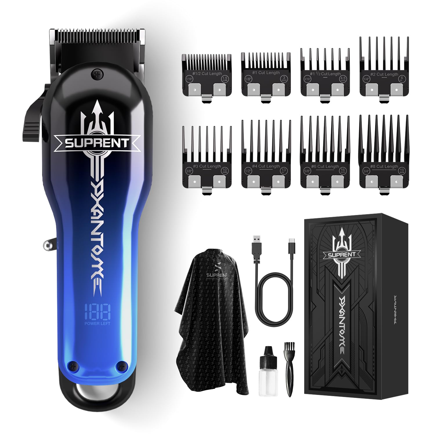 SUPRENT Hair Clippers for Men, Cordless Hair Clippers Set with Type-C Rechargeable, 7000 RPM Powerful Haircutting Clippers