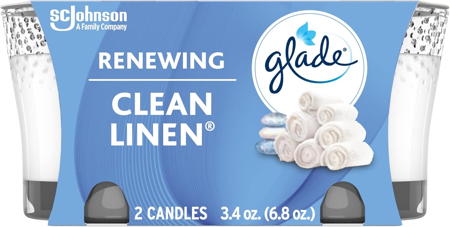 Glade Candle Jar, Air Freshener, Clean Linen, 3.4 oz, 2 Count