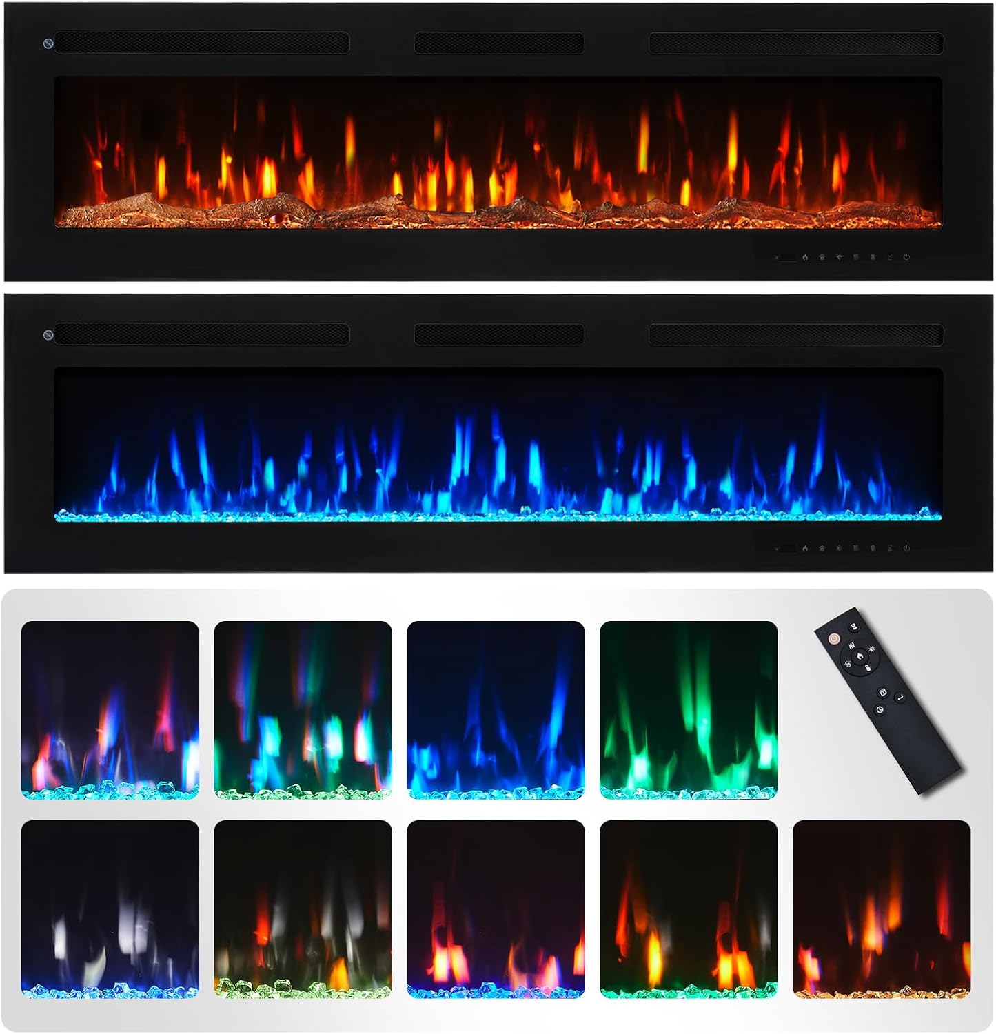 FlameKo Winslow 152cm/60" 3 in 1 Electric Fireplace, Freestanding, Wall Mounted, Recessed, 9 Colours Flame Effect, Touch Button, TV Media Wall，Heater 1000W-2000W, Remote Control
