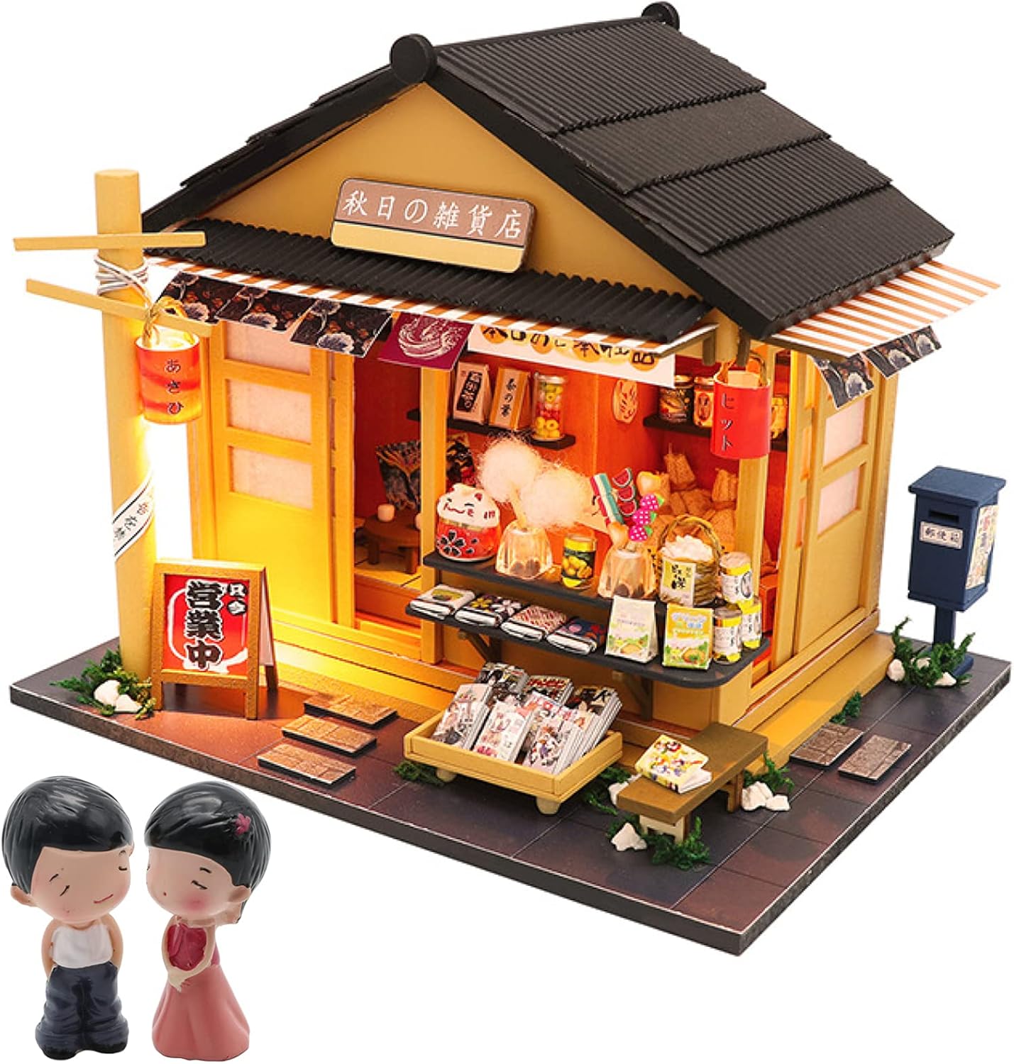 YIHANGG Wooden DIY Miniature Dollhouse Kit Furnishings, Japanese Style Grocery Store Craft Model Mini Decoration Gift Toy, with Music Movement Dust Proof