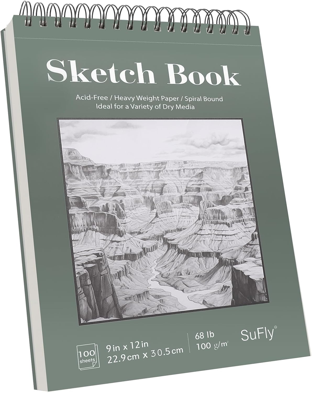 SuFly 9"x12" Drawing Paper,100 Sheets, Top Spiral Sketch Pad, 68lb/100gsm, White.
