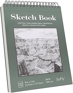 SuFly 9"x12" Drawing Paper,100 Sheets, Top Spiral Sketch Pad, 68lb/100gsm, White.
