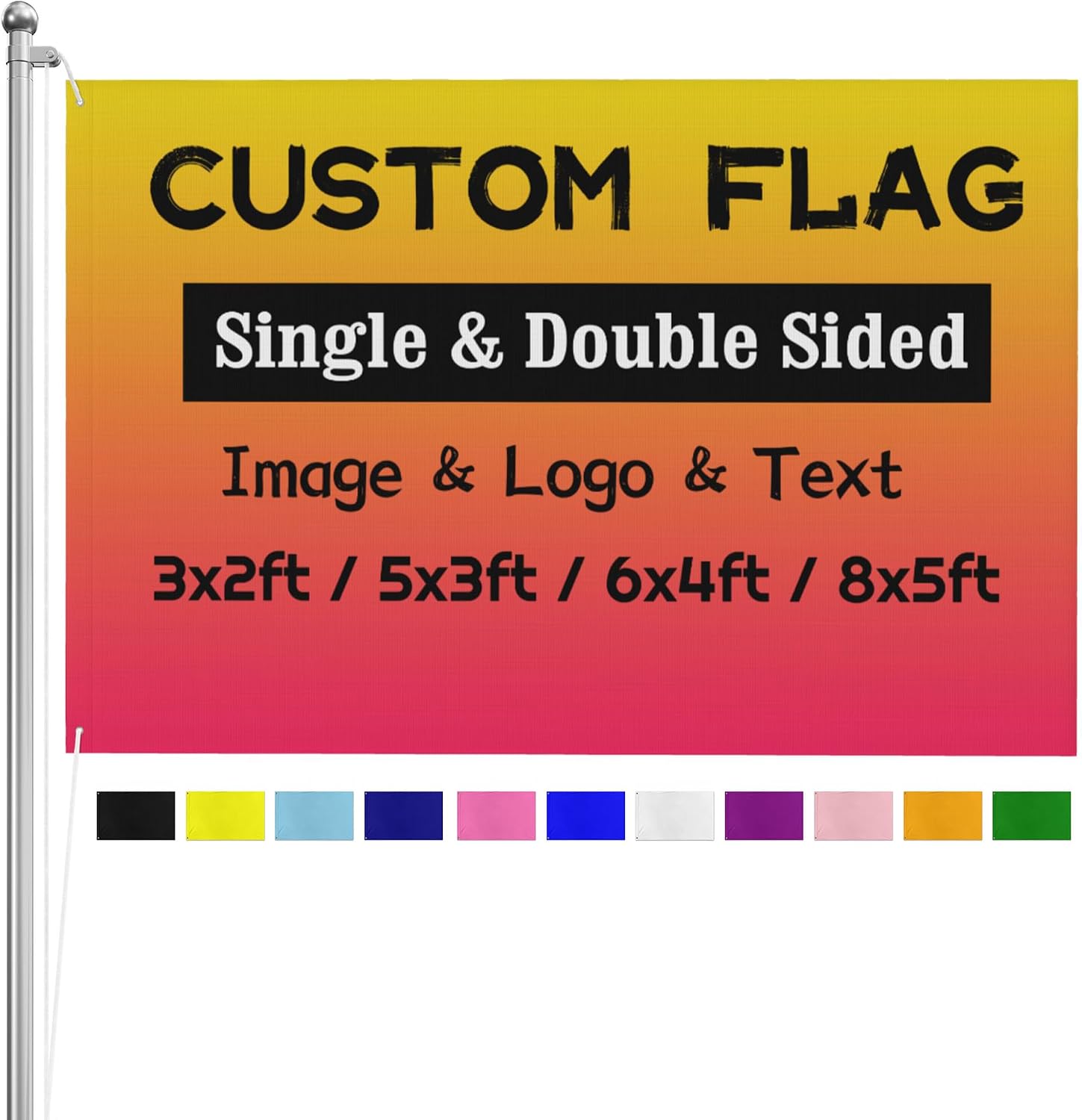 Custom Double Sided Flag Banner With Eyelets - Personalized 5ftx3ft/3ftx2ft/6ftx4ft/8ftx5ft - Make Your Own With Print Photo/Logo/Text for Festival, Birthday, Garden, Outdoor Yard