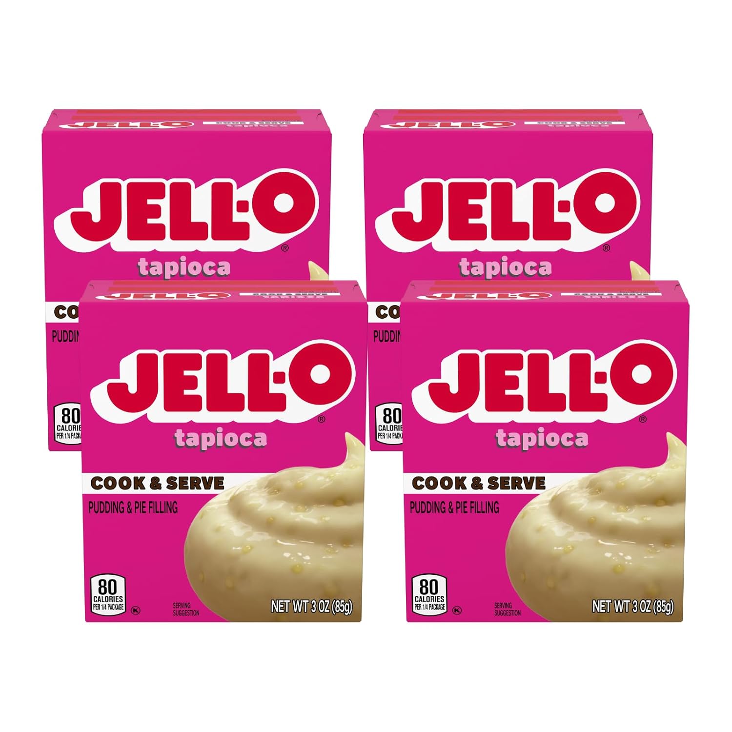 Jell-O, Cook & Serve, Tapioca Pudding & Pie Filling, 3oz Box (Pack of 4)