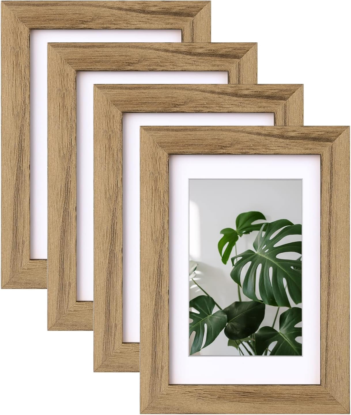 EGOFINE 6x4 Photo Frames Set of 4, 100% Solid Wood Frames with Acrylic Glass, Display Pictures 5x3.5 with Mat or 6x4 Without Mat for Tabletop and Wall Mounting, Carbonized Brown