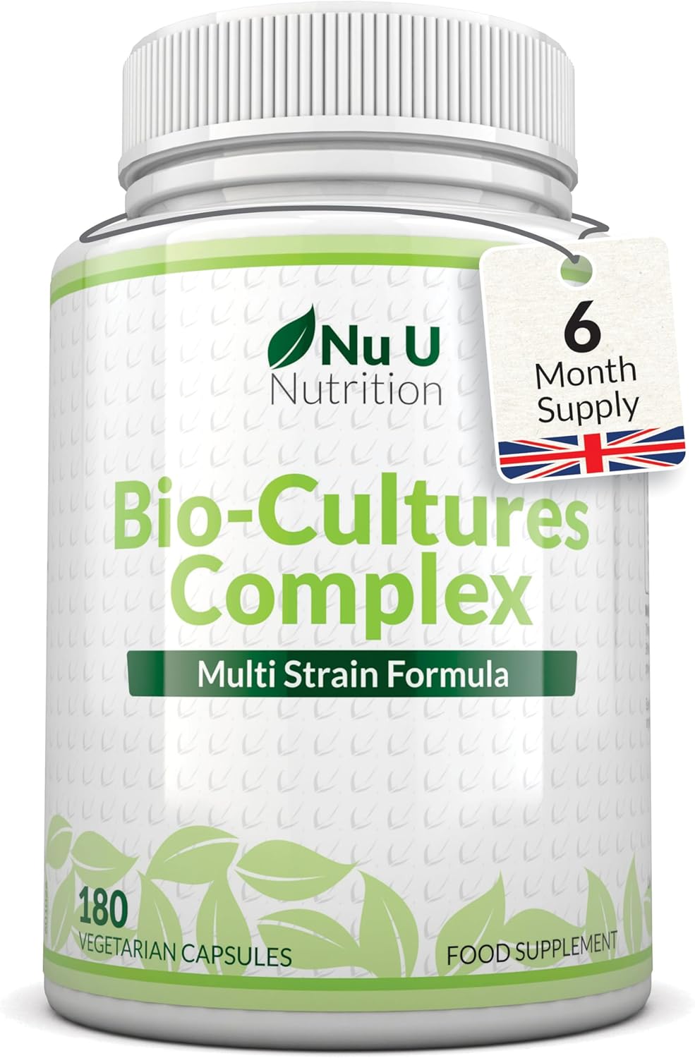 Nu U Nutrition - Bio-Cultures Complex - 180 High Strength Capsules - 6 Month Supply - Gentle Vegetarian Multi-Strain Formula for Men & Women - Lactobacillus Acidophilus, Rhamnosus & Bifidobacterium