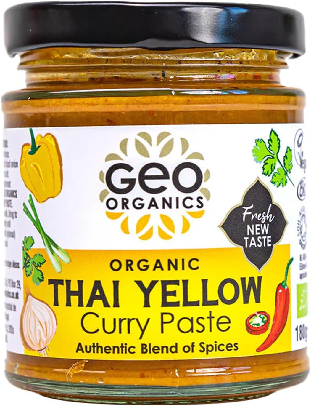 Geo Organics Thai Yellow Curry Paste 180g (Pack of 1) Serves 4 | Organic & Vegan-Friendly Curry Paste | Authentic Restaurant Recipe Base | Certified by Soil Association Thai Curry Paste