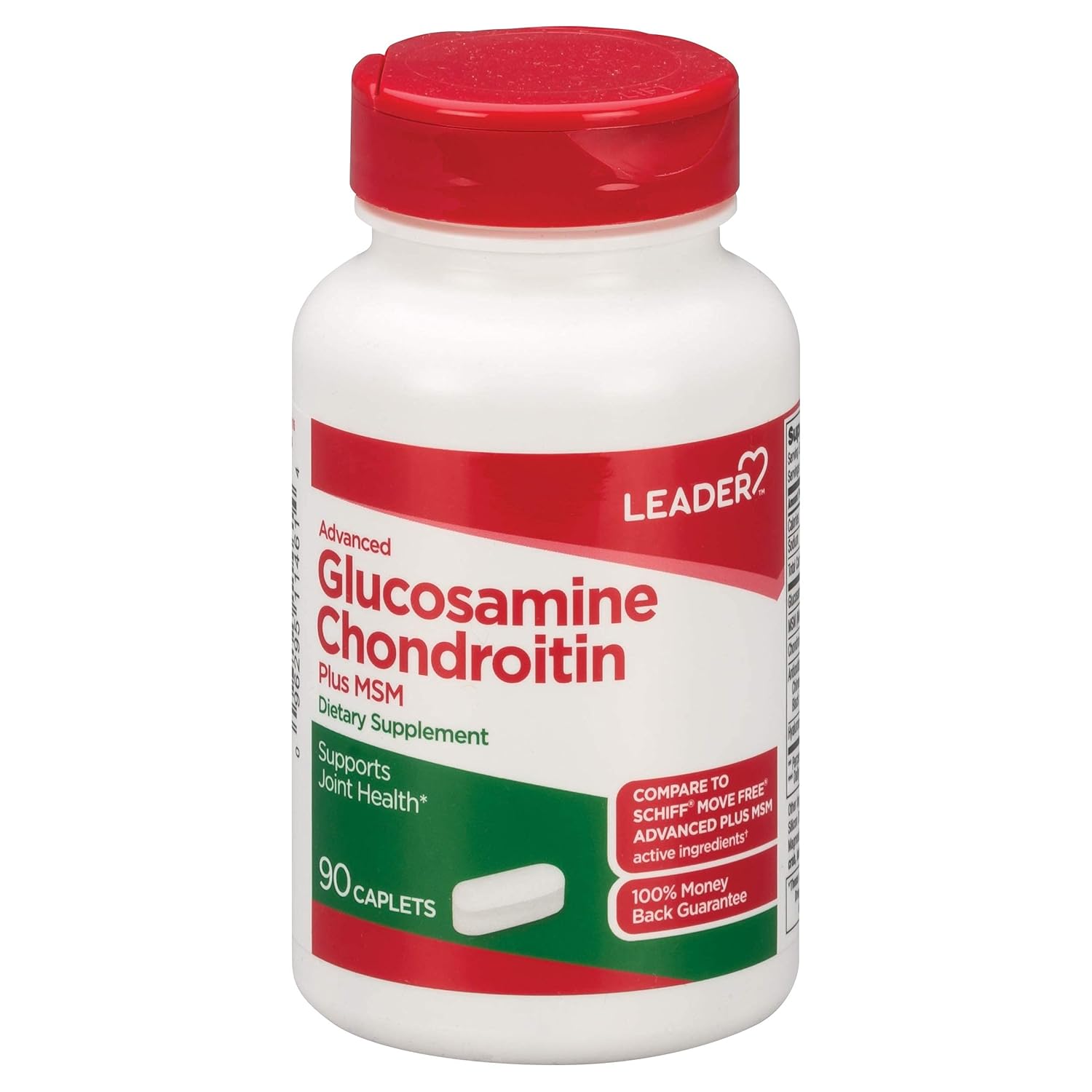 Leader Advanced Glucosamine Chondroitin Plus MSM, Dietary Supplement, Compare to Schiff Move Free Advanced + MSM Active Ingredient 90 Caplets