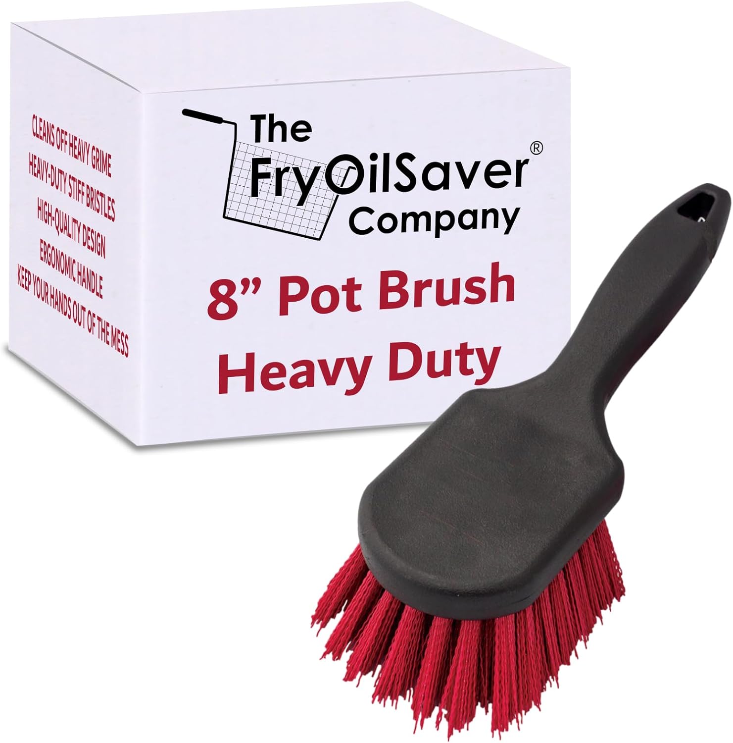 8 Inch Pot & Dish Kitchen Scrub Brush for Heavy-Duty Cleaning – Stiff Bristle Scrubber for Sink, Cast Iron, and Grill Grates - Kitchen Dish Scrubber Brush - 90048 by FryOilSaver Co.
