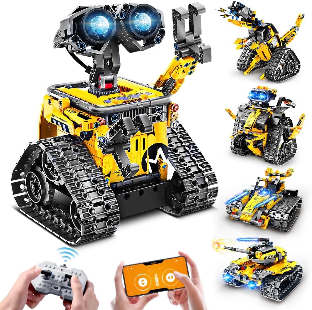 CUBIMANA 5-in-1 Robots Toys for Kids - Remote & App Control Building Set Wall Robot/Engineer Robot/Dinosaur RC Robotics Kit Gifts for Boys Girls 6 7 8 9 10 11 12 Years (520 Pieces)