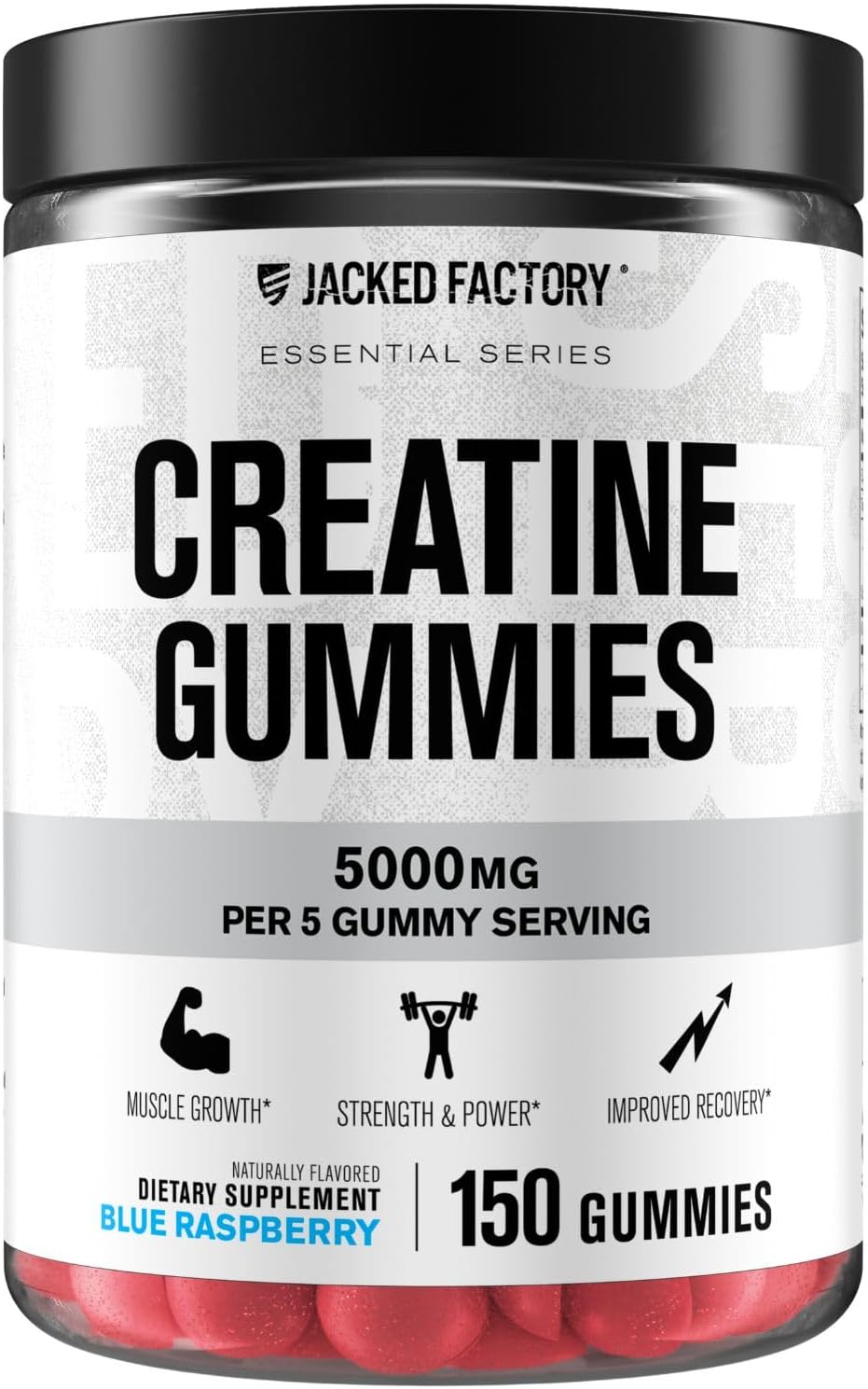 Jacked Factory Creatine Monohydrate Gummies 5g Daily Dose (1g per Gummy) - Creatine Gummy for Men and Women, Vegan-Friendly, Travel-Friendly, Third-Party Tested - 150 Gummies, Blue Raspberry