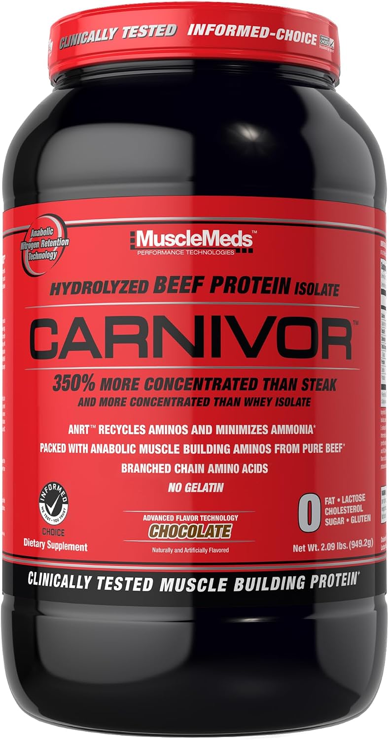 MuscleMeds CARNIVOR Beef Protein Isolate Powder, Muscle Building, Recovery, Lactose Free, Sugar Free, Fat, Free, 23g Protein, Halal Certified, Chocolate, 28 Servings