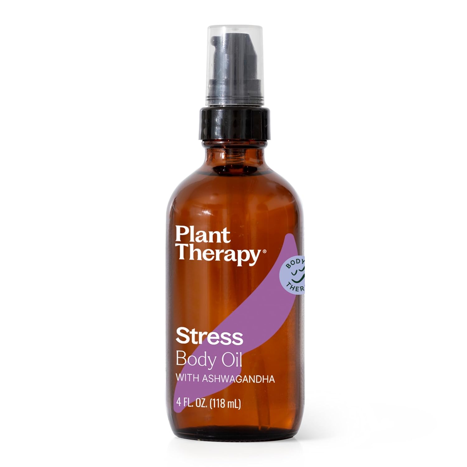 Plant Therapy Stress Body Oil with Ashwagandha 4 oz Calms & Eases Tension, Softens & Nourishes Skin, Great for a Relaxing Massage