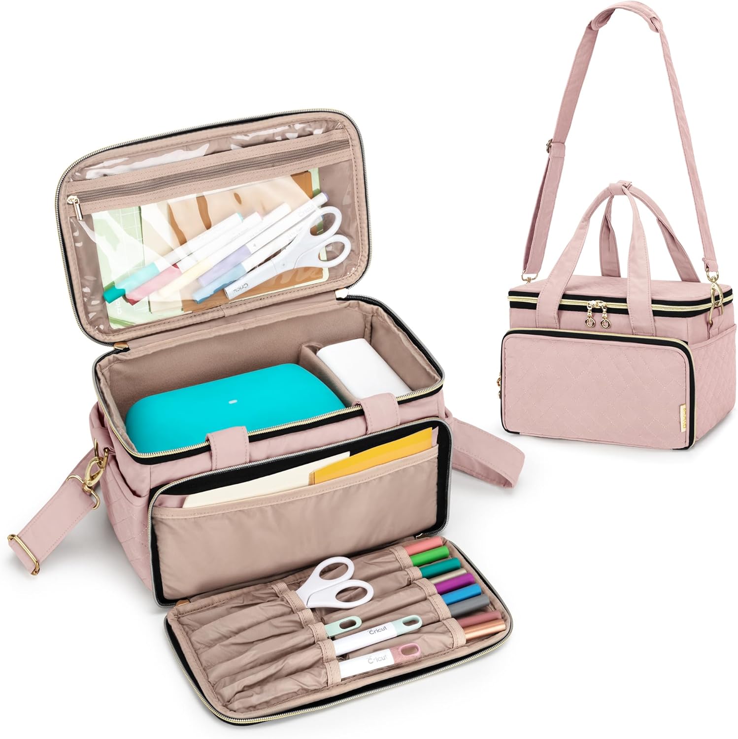 Yarwo Carrying Case Compatible with Cricut Joy, Travel Storage Bag for Craft Pen Set and Power Cord, Dusty Rose