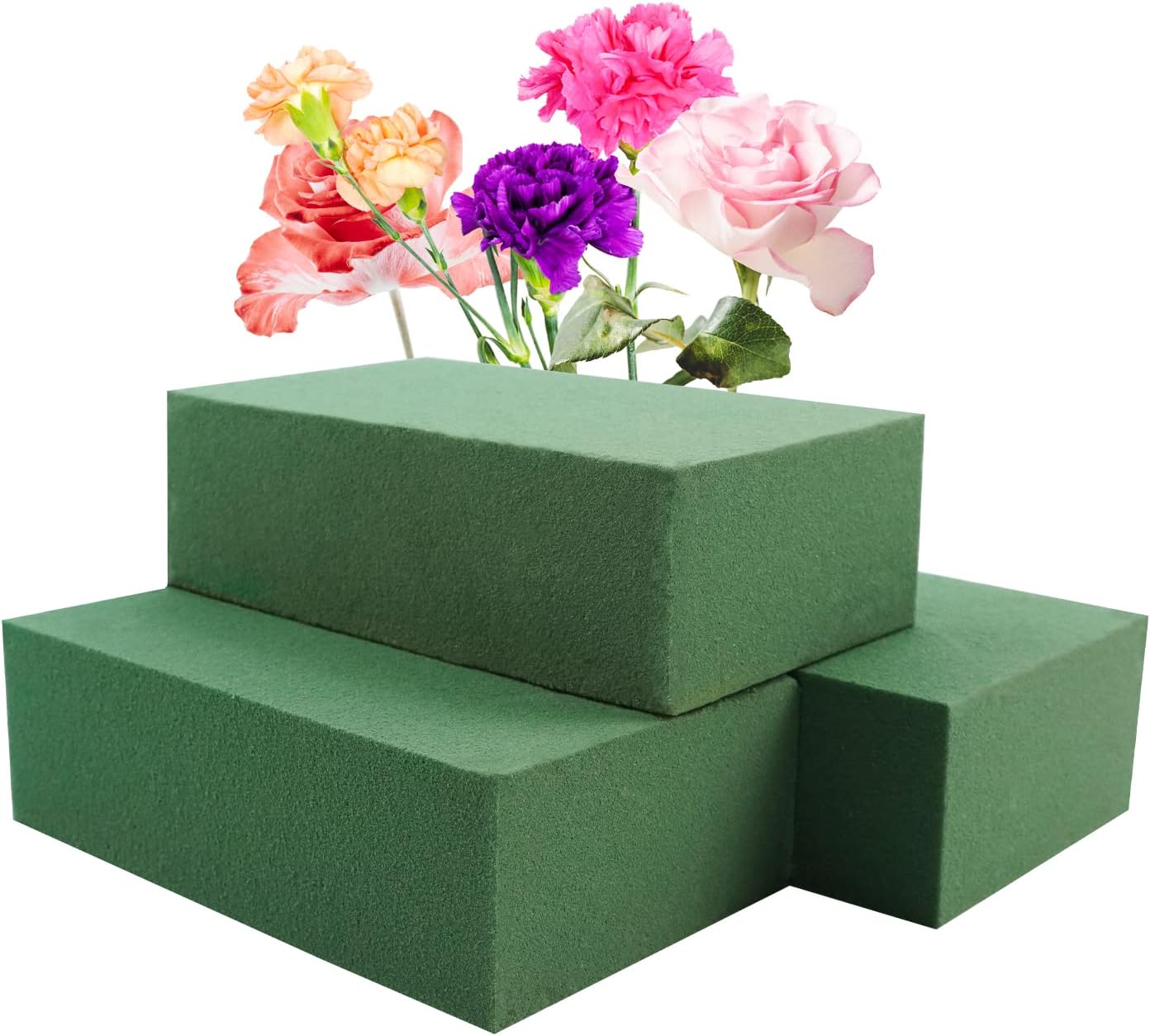 Prashent 3Pcs Floral Foam Blocks,Green Wet Dry Flower Foam Plant Foam for Fresh & Artificial Flower Arrangements DIY Craft 5.5”L x 3.1”W x 1.7”H
