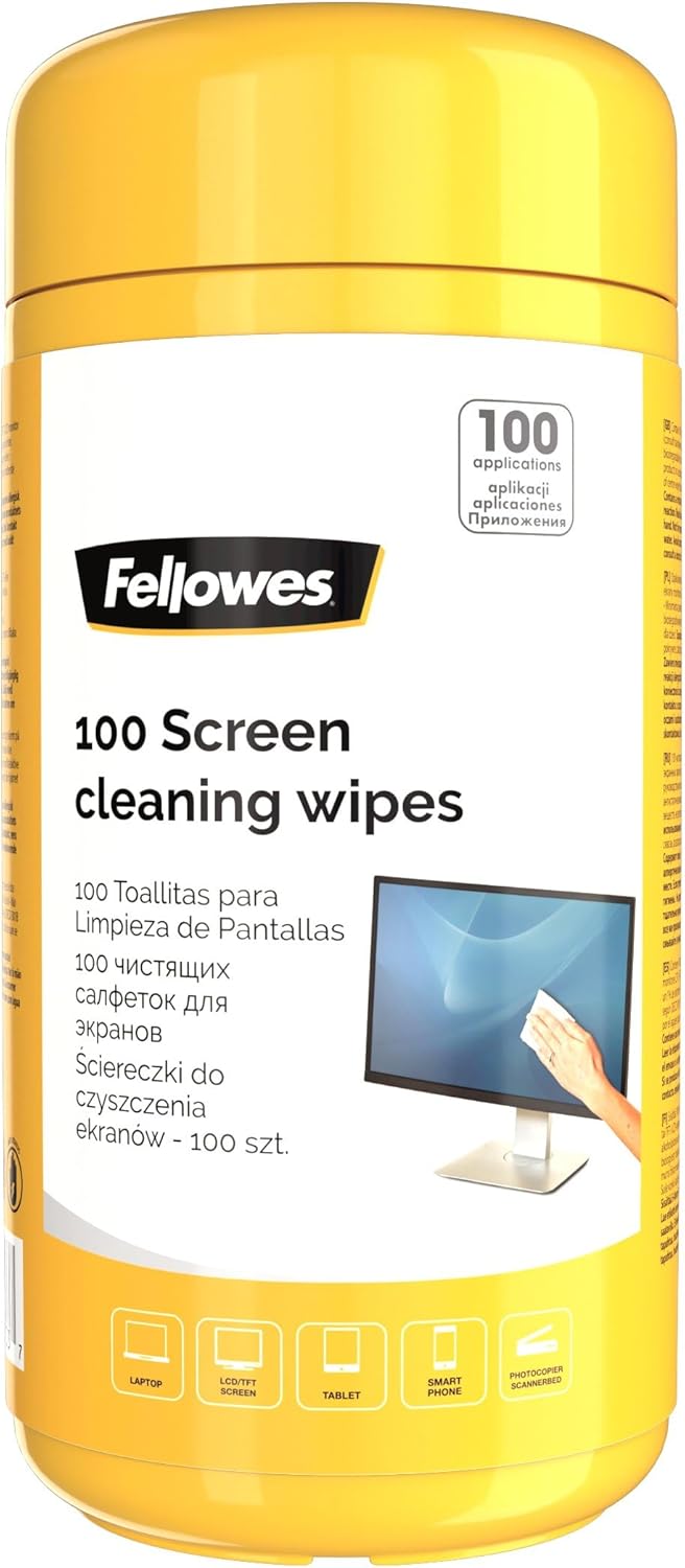 Fellowes 100 Screen and Keyboard Wipes Tub for Home and Office - Monitor/Laptop/iPad/Mobile Phone/Tablet Cleaning Wipes Singular Pack Multi