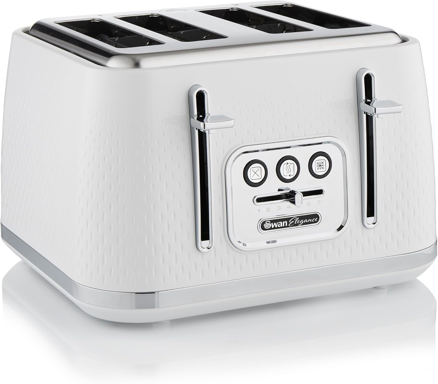 Swan ST19025WHT Elegance 4 Slice Toaster with 7 Browning Levels, Defrost and Reheat functions, Anti-Jam and Cord Storage, 2100W, White