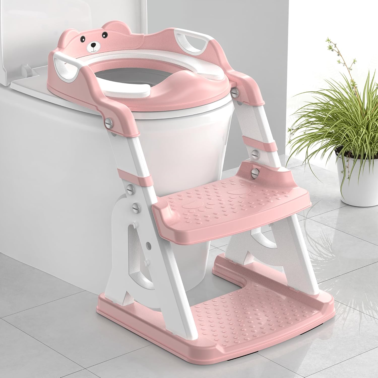 Potty Training Seat, Upgrade 2 in 1 Potty Training Toilet for Toddler, Toddler Toilet Seat for Boys Girls with Splash Guard, Anti-Slip Pad and Step Stool (Pink)