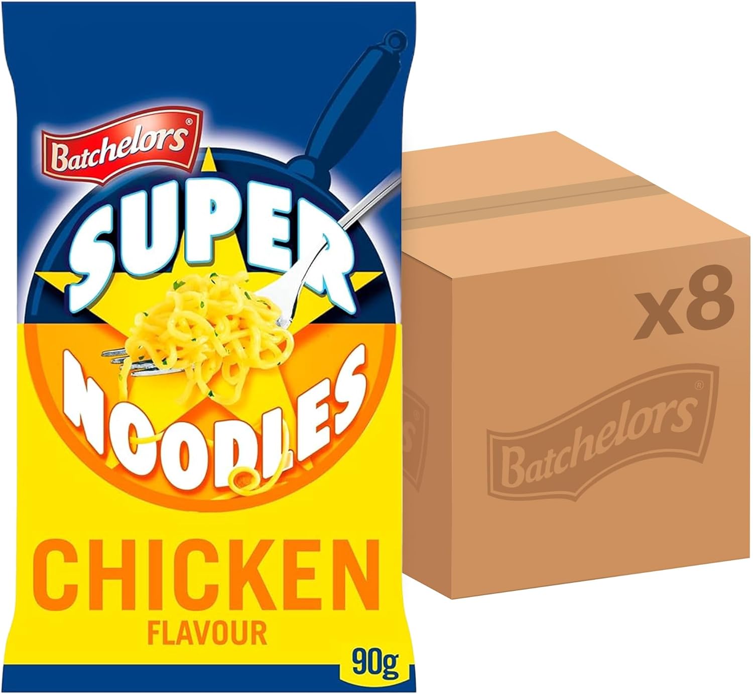 Batchelors Super Noodles Tasty Chicken Flavour, Instant Snack Ready in 4 Minutes, 90 g Packet (Pack Of 8)