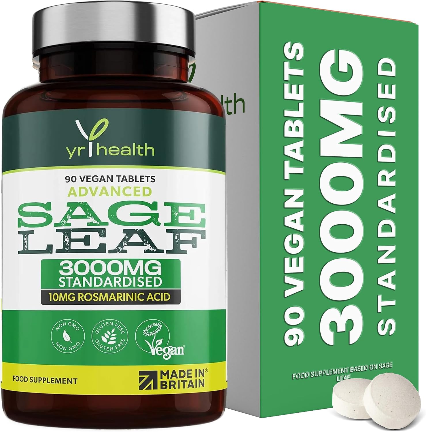Sage Tablets 3000mg High Strength - 90 Vegan Tablets Standardised