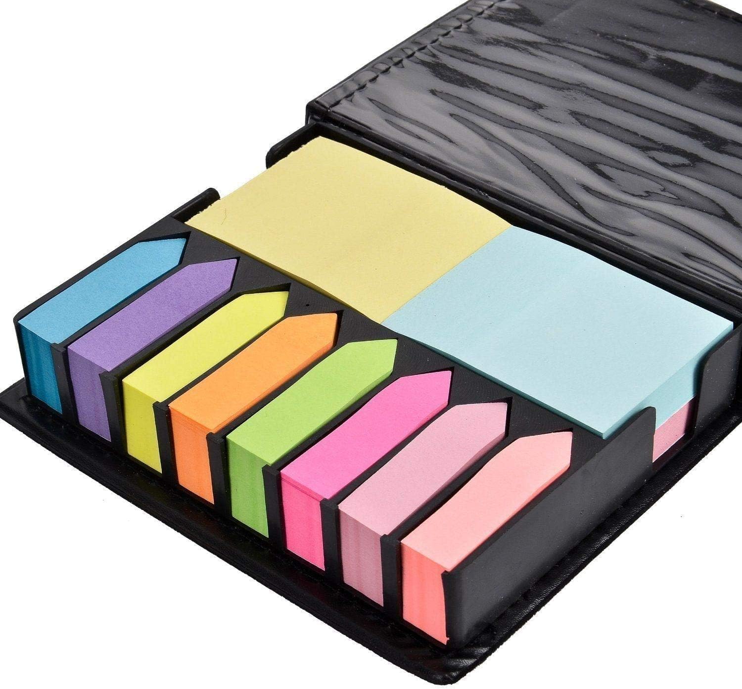 2000pcs Sticky Memo Notes Holder with Index Tab Flags in Leather Like Case, Colourful Removable Adhesive Memo Pads for Office, Home & School Use (Package May Vary)