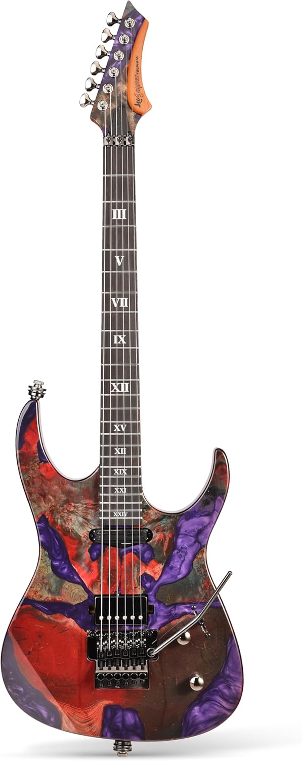 Leo Jaymz Tsunami Deluxe Mahogany Body & Roasted Maple Neck, HH Pickups with Rail, Double-Locking Tremolo, 24 Frets(Violet)