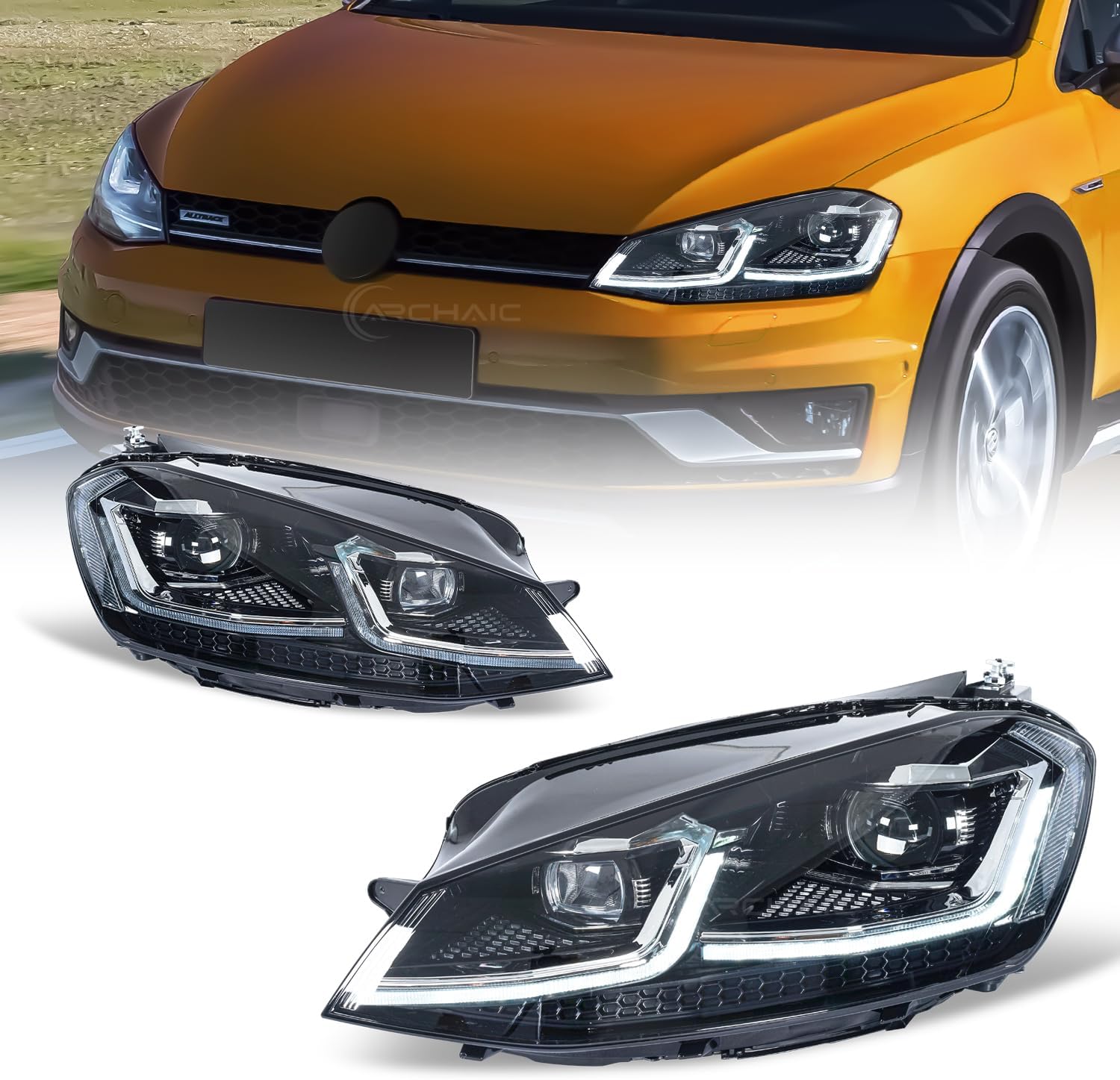 LED Headlights Assembly Compatible with VW Golf 7 MK7 TSI TDI 2014-2017,w/Sequential Turn Signal
