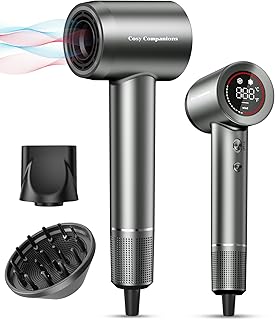 Hair Dryer - Negative Ionic Blow Dryer with 150000 RPM High Speed Brushless Motor for Fast Drying, Low Noise, HD Display Hair Dryer with Diffuser and Nozzle, 5 Temps & 2 Speeds