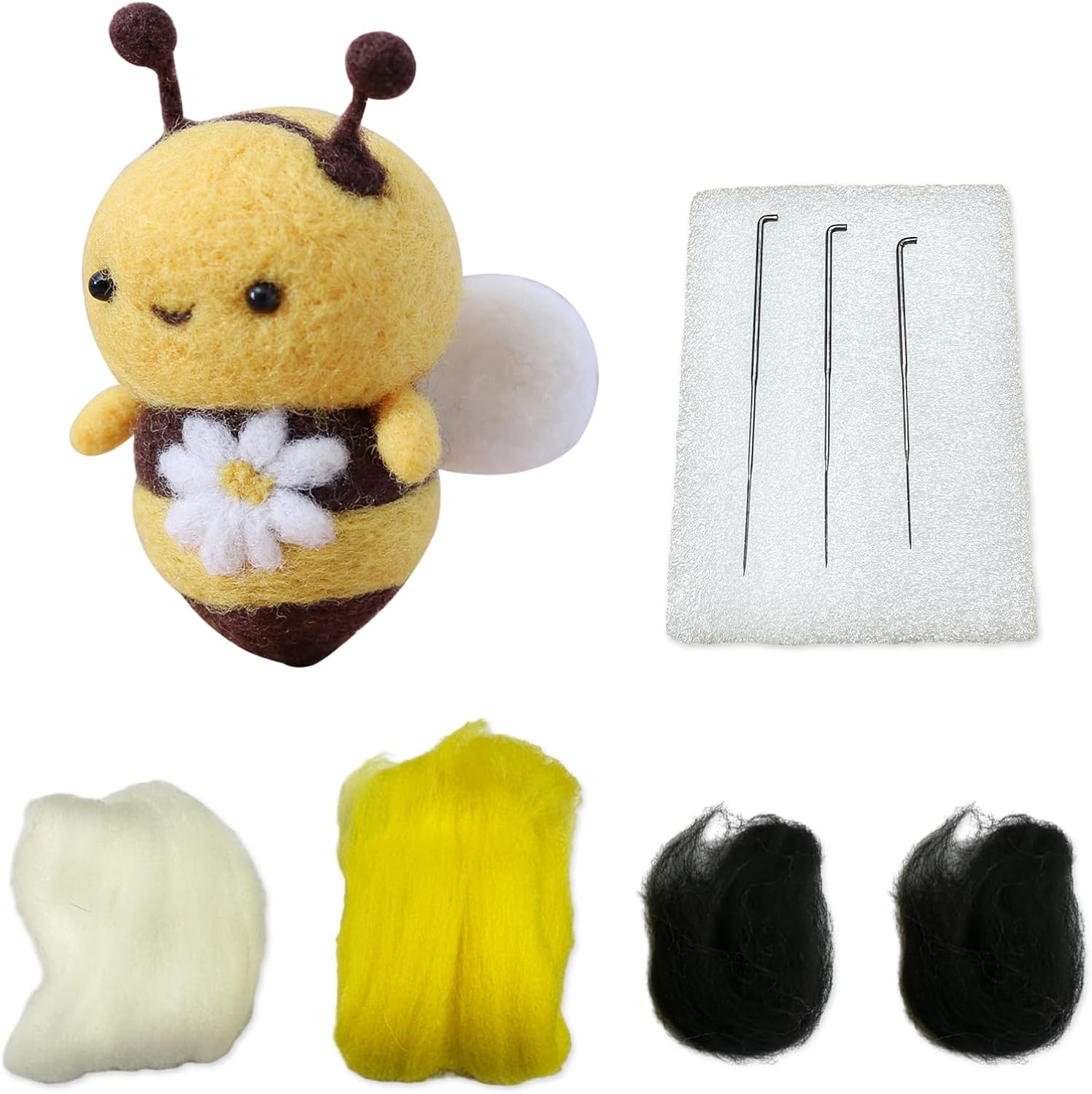 Fadcaer DIY Needle Felting Set with Instruction and Supplies Kit for Beginners - Starter Kit with Needle and Felt Pad (Honeybee)