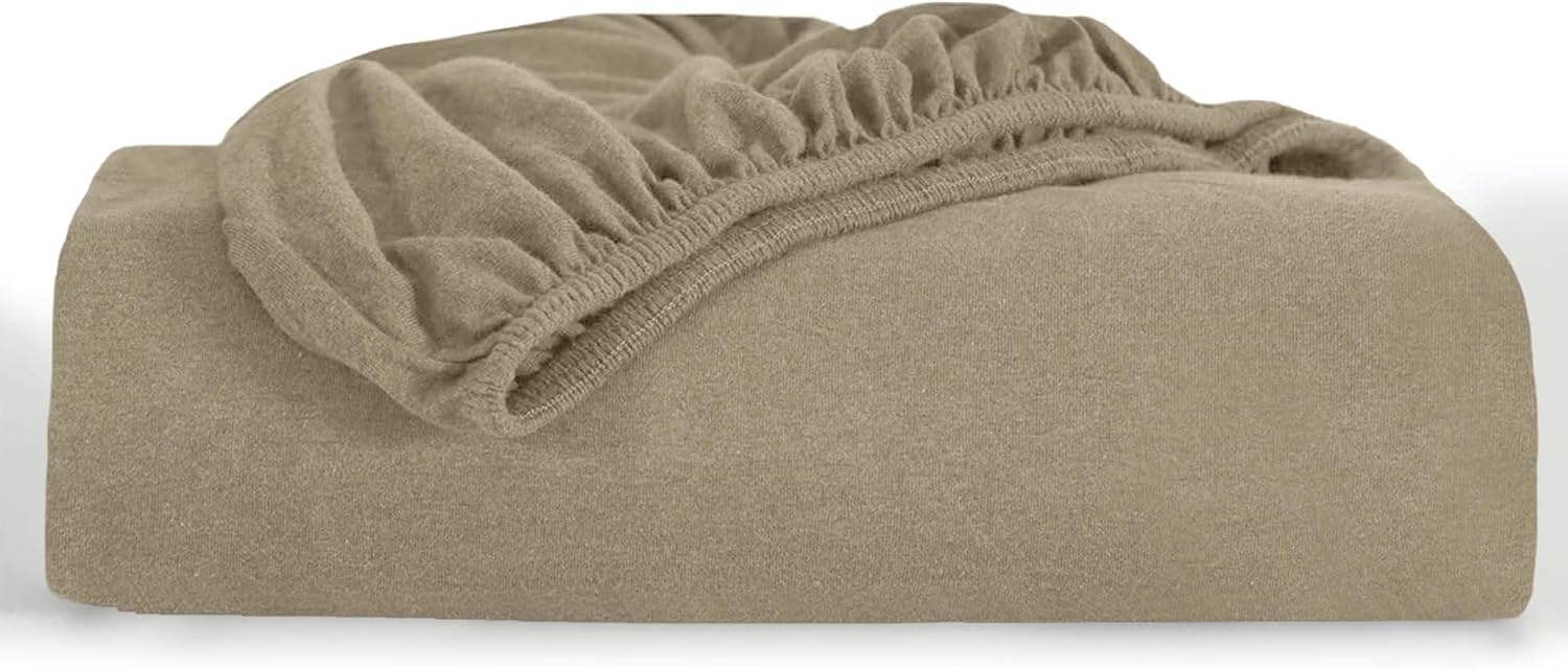Oxford Homeware Beige Double Fitted Sheet –100% Organic Cotton 30 Cm Deep Pocket Jersey Bed Sheets, Soft Breathable Easy Care Fitted Sheets – Shrinkage and Fade Resistance (137x190)
