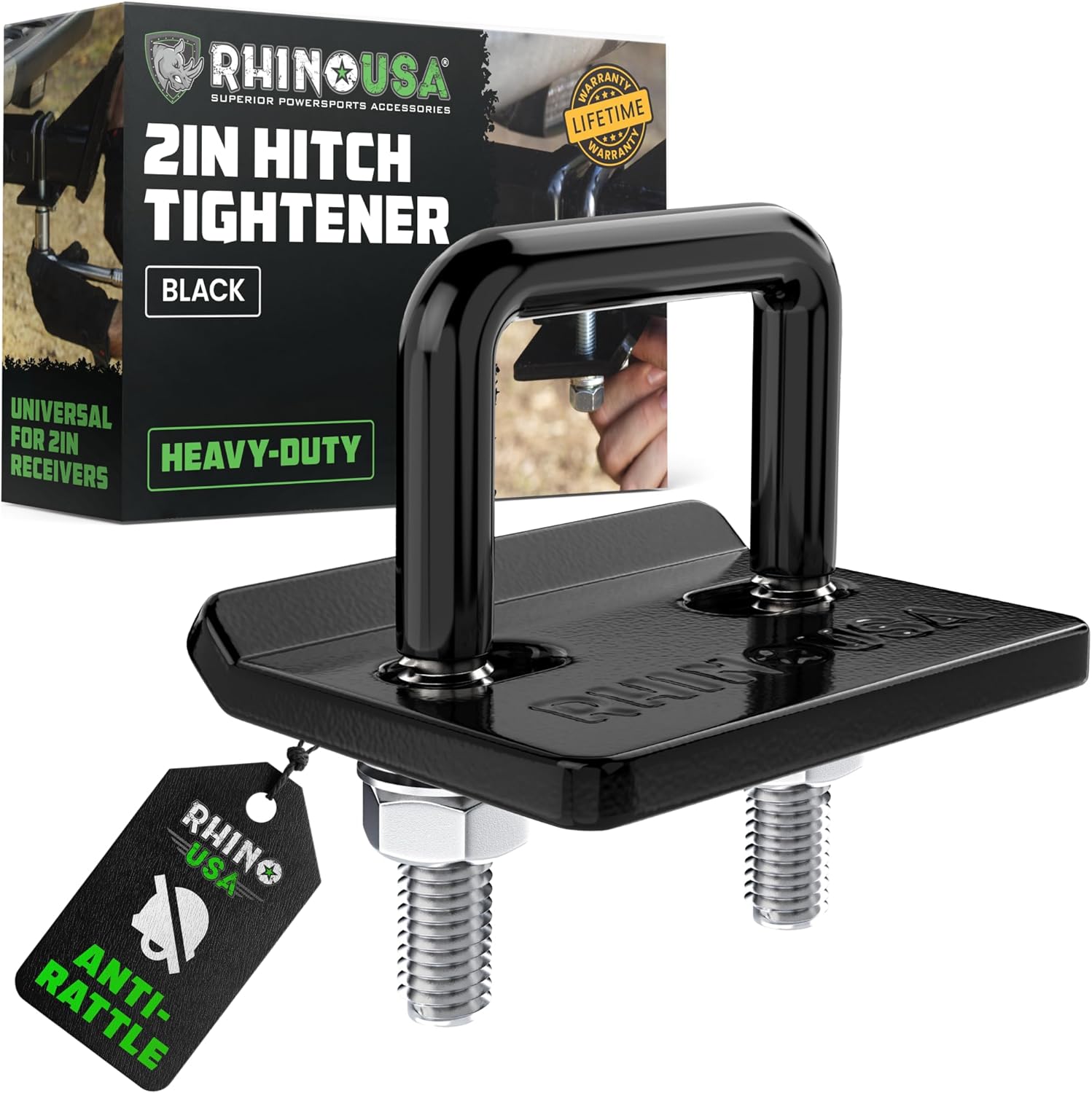 Rhino USA Hitch Tightener Anti Rattle Clamp (for 2 inch Hitches) Heavy Duty Steel Trailer Hitch Stabilizer - Weatherproof Protective Anti-Rust Silencer for Bike Rack, Hitch Receiver & More!