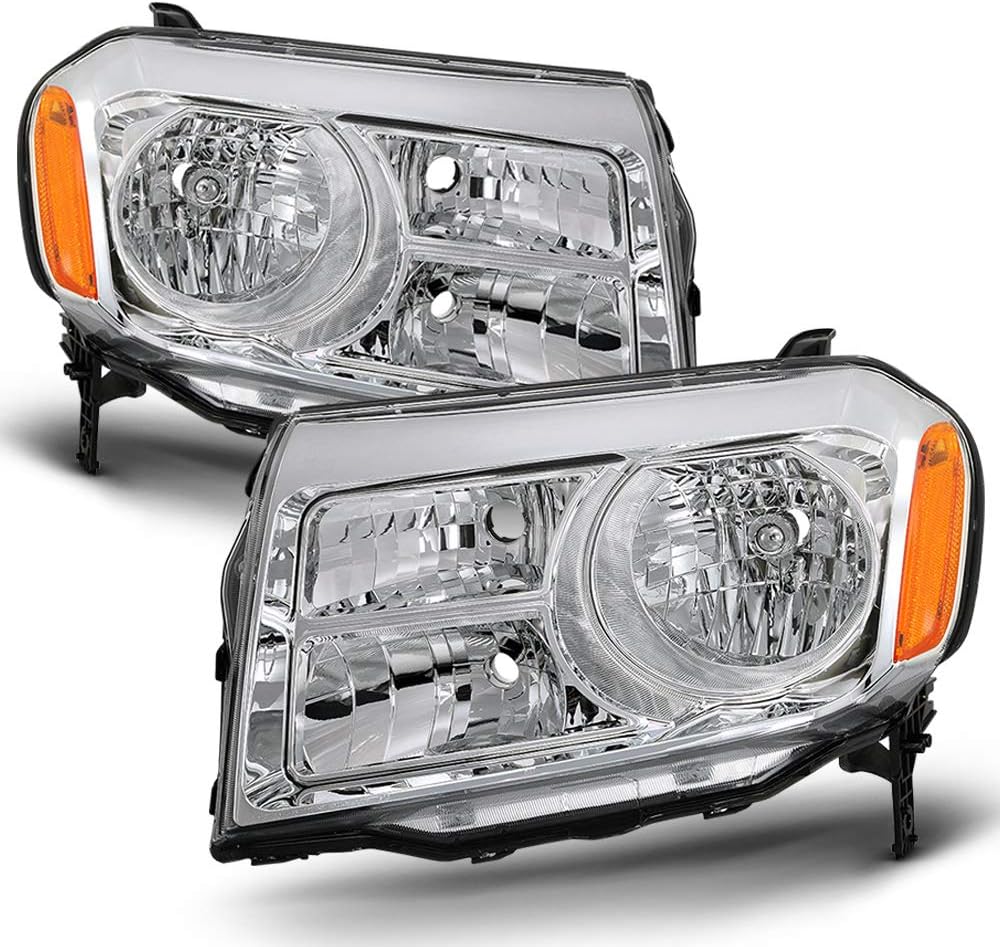 ACANII - For 2012-2015 Honda Pilot SUV Chrome Housing Headlights Headlamps Assembly Replacement Driver & Passenger Side