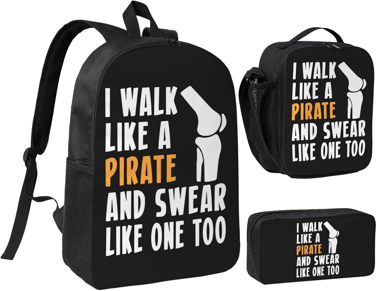 I Walk Like A Pirate Knee Replacement Surgery Personalized Backpack With Handbag And Small Storage Bag (3-Piece Set)