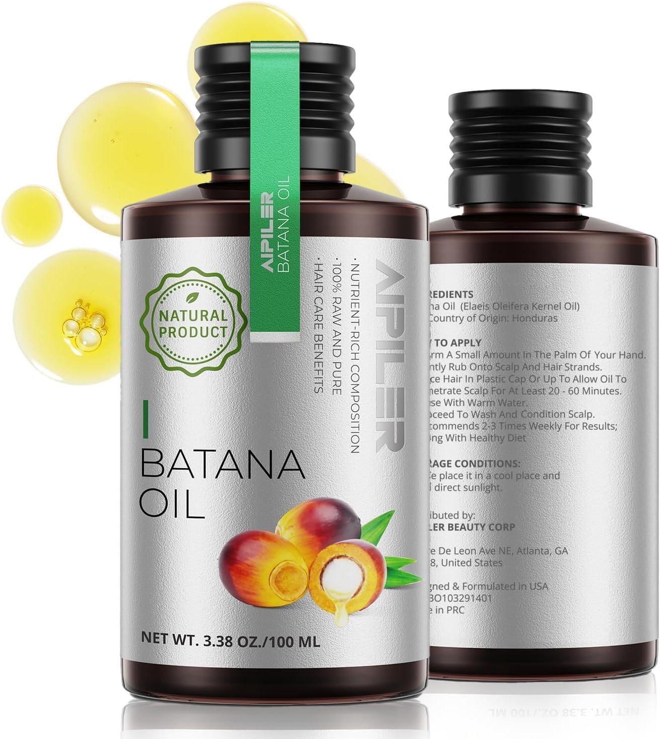 Organic Batana Oil for Hair Growth: Dr Sebi approved unrefined 100% pure and raw from Honduras for women and man everyday nature hair care 100ml
