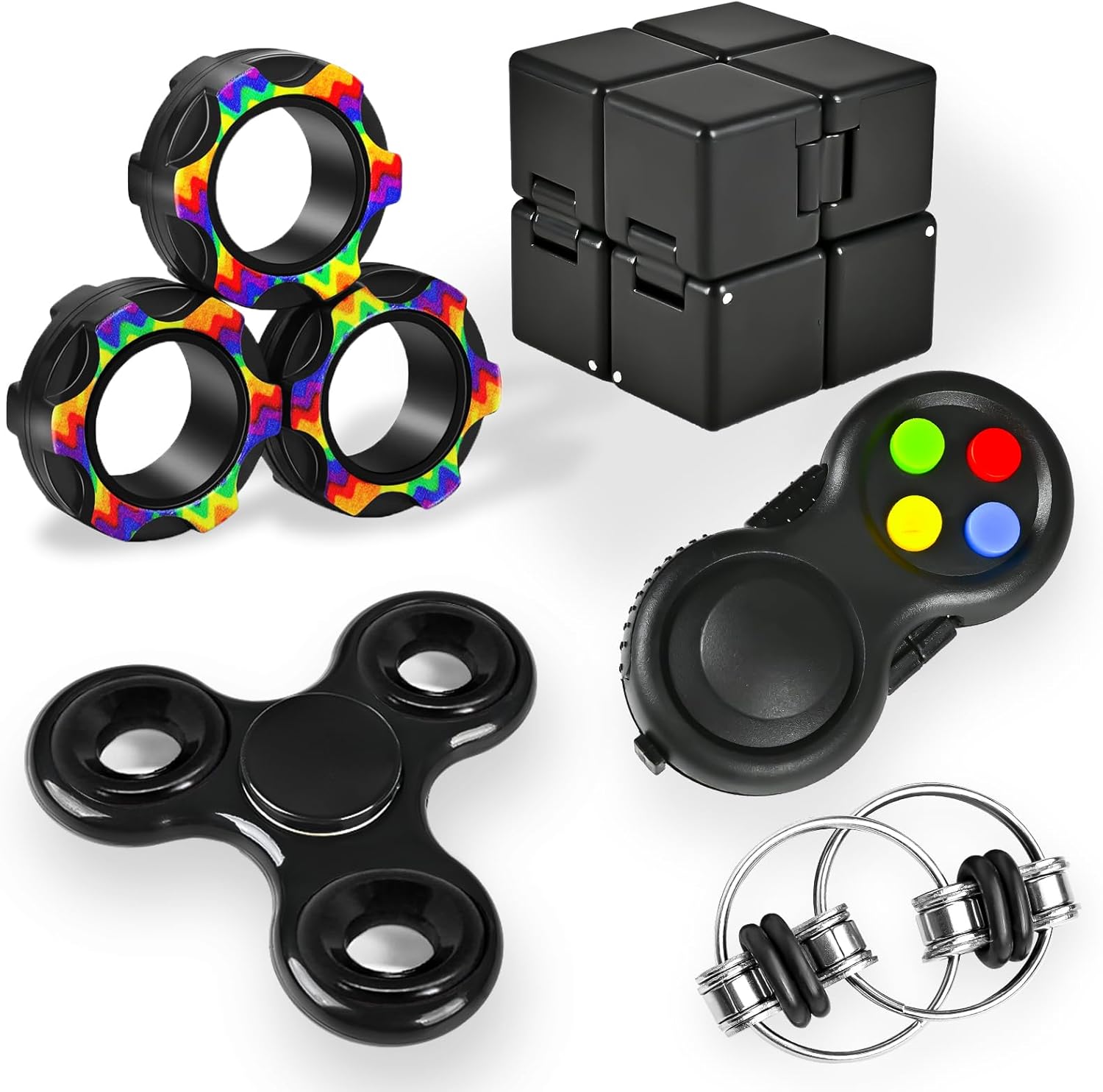 5PC Fidget Toys Adults Set Fidgets for Classroom Must Have Autism Sensory Pack Figette Cube ADHD Special Treasure Prize Tool Stress Relief Desk Cool Gadget for Kids Teen Christmas Stocking Stuffer