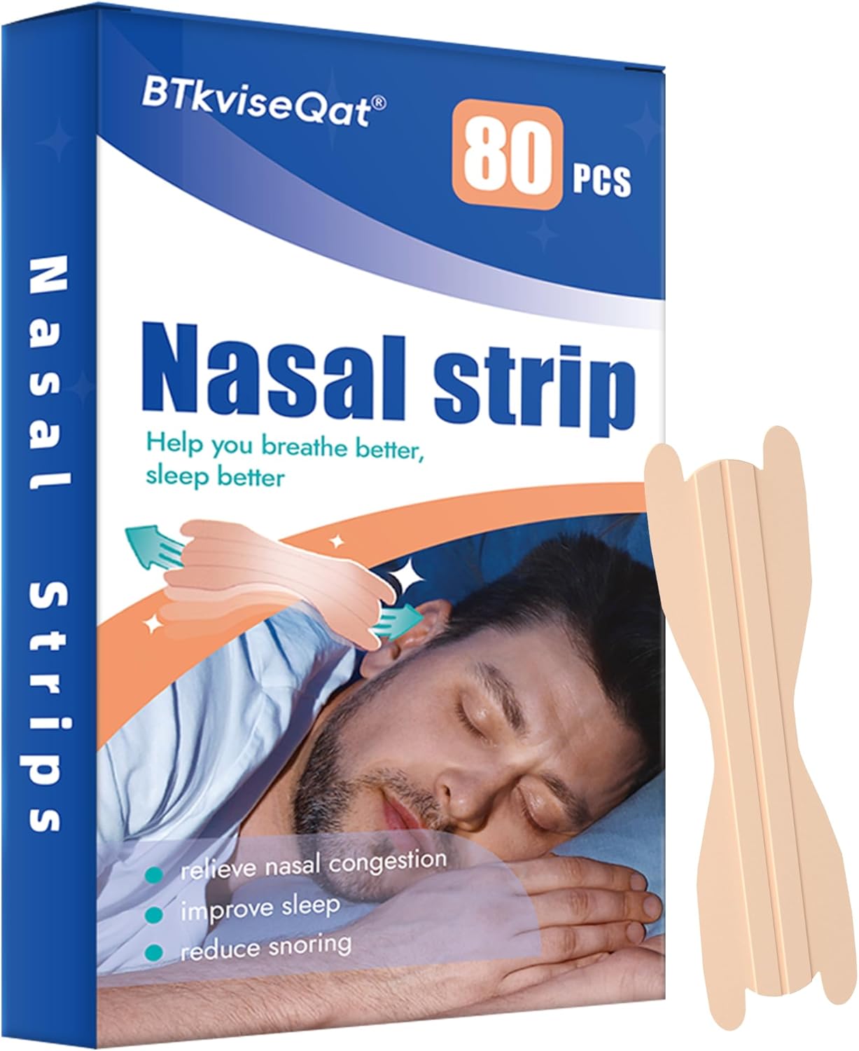Nasal Strips 80 Pieces Nose Strips for Breathing, Relieve a Blocked Nose Due to Colds, Allergies, Snore Strips for Sports and Sleep, Nose Strips for Snoring, Snoring Strips Drug-Free
