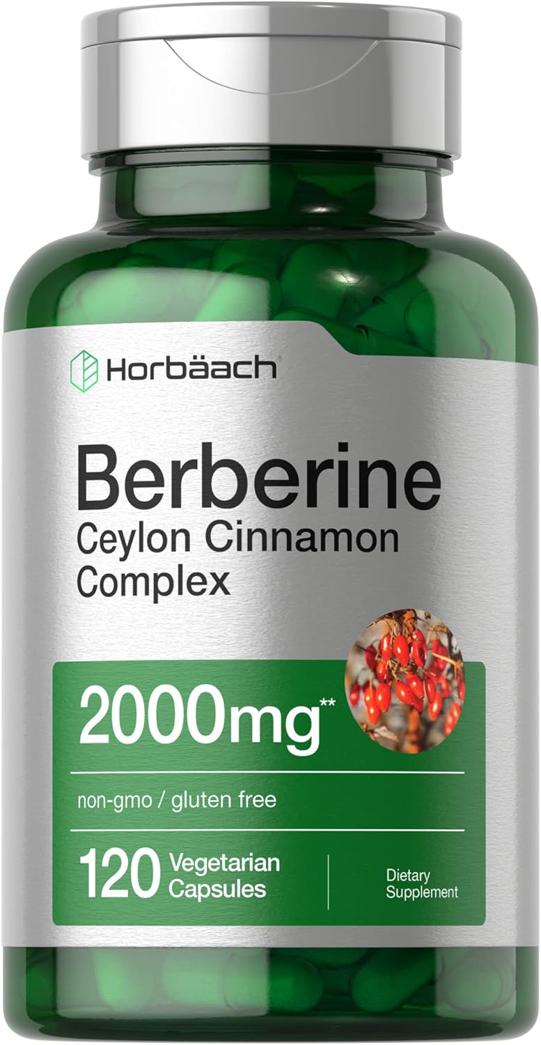 Horbaach Berberine Plus Ceylon Cinnamon | 2000mg | 120 Veggie Capsules | Vegetarian, Non-GMO & Gluten Free Supplement | Berberine Complex