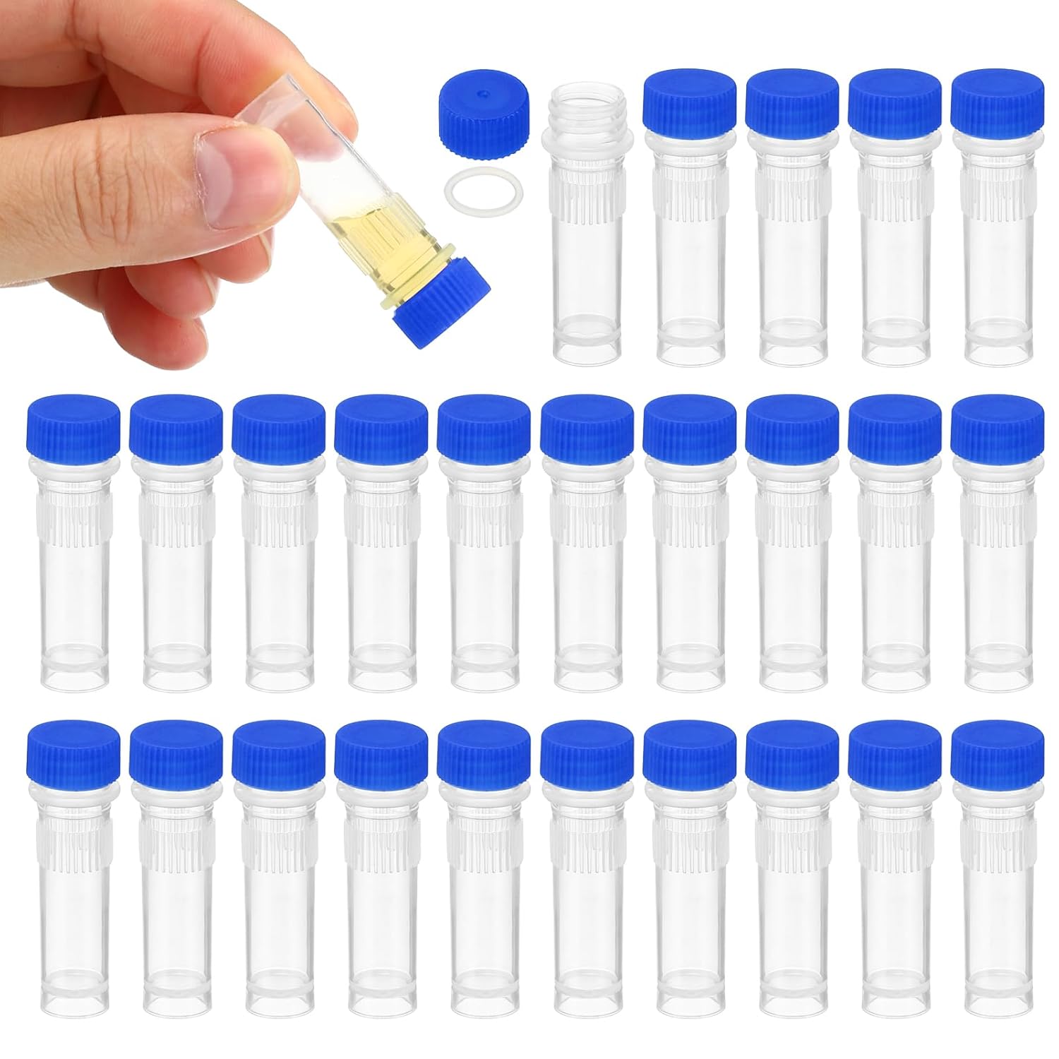 PATIKIL 1ml Plastic Cryogenic, 25Pcs Self Standing Cryogenic Vial Screw Top Frozen Test Tube for Lab Laboratory Science, Blue Cap