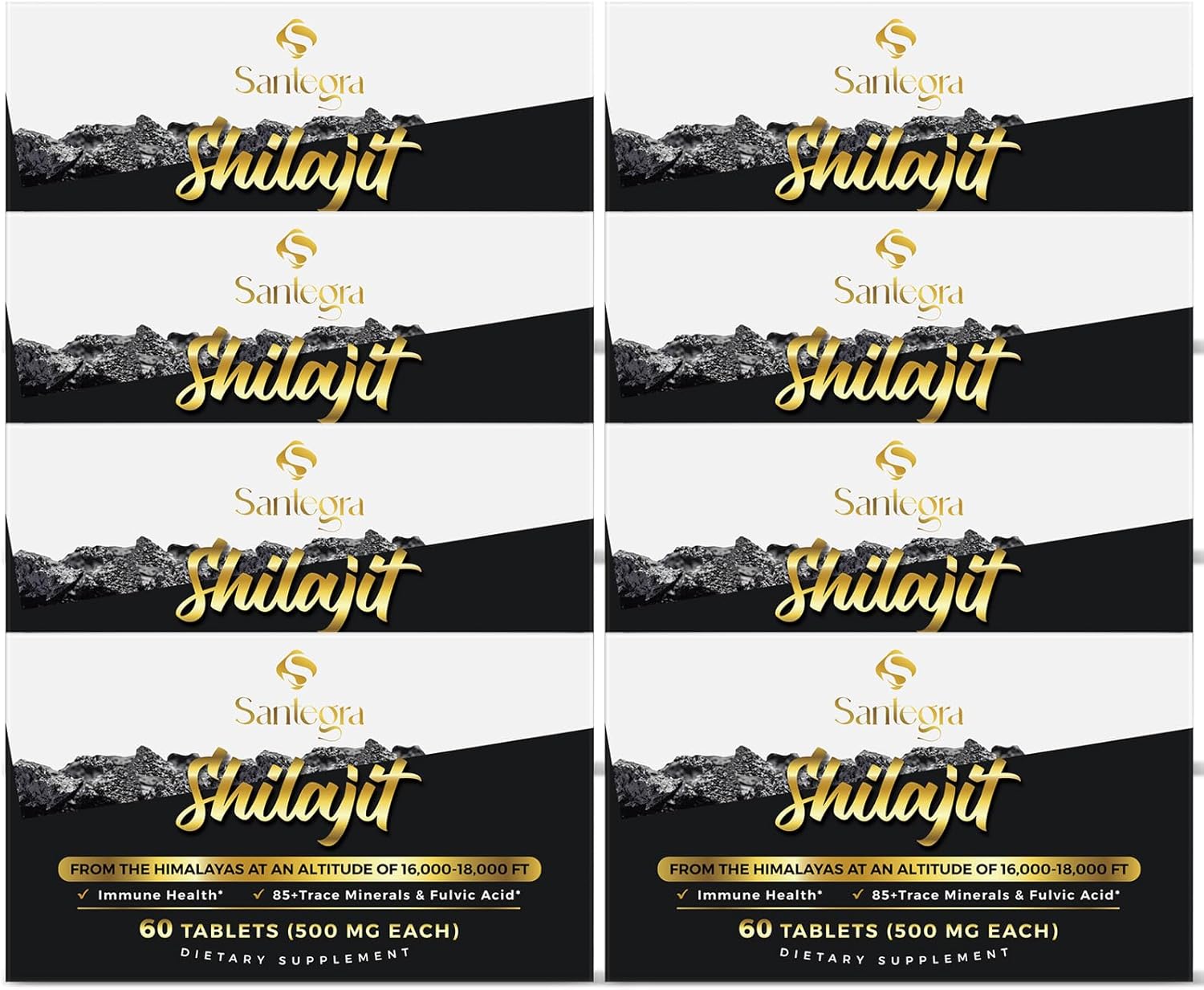 Santegra 30,000 MG Shilajit Tablets, 100% Shilajit Pure Tablets for Women & Men, Himalayan Organic, Fulvic Acid & 85+ Trace Minerals, Resin Supplement for Energy and Immune System, 480 Counts