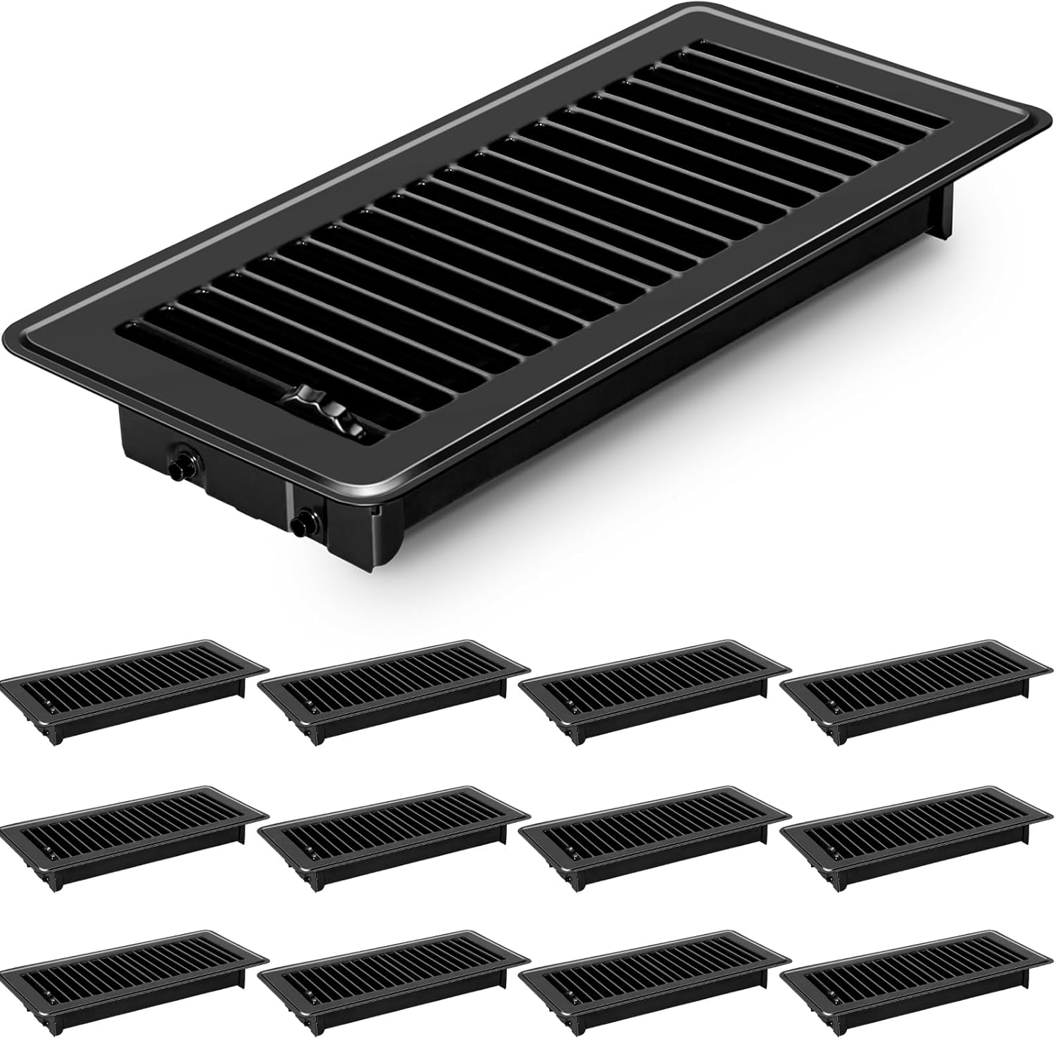2 PCS Floor Register 4x10 Inch Heavy Duty Floor Vents, Metal Heat Air Vent Covers Rust Proof Finish 4 x 10'' Vent Covers for Home Heater Registers Grilles & Vents (2, Black, 4x10 Inches)