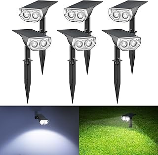Linkind Solar Spotlights Outdoor, StarRayS 2-in-1 Solar Outdoor Lights, IP67 Waterproof Solar Spot Lights-Efficient and Durable Outdoor Lighting for Gardens and Pathway, Auto On/Off, 6 Pack Daylight