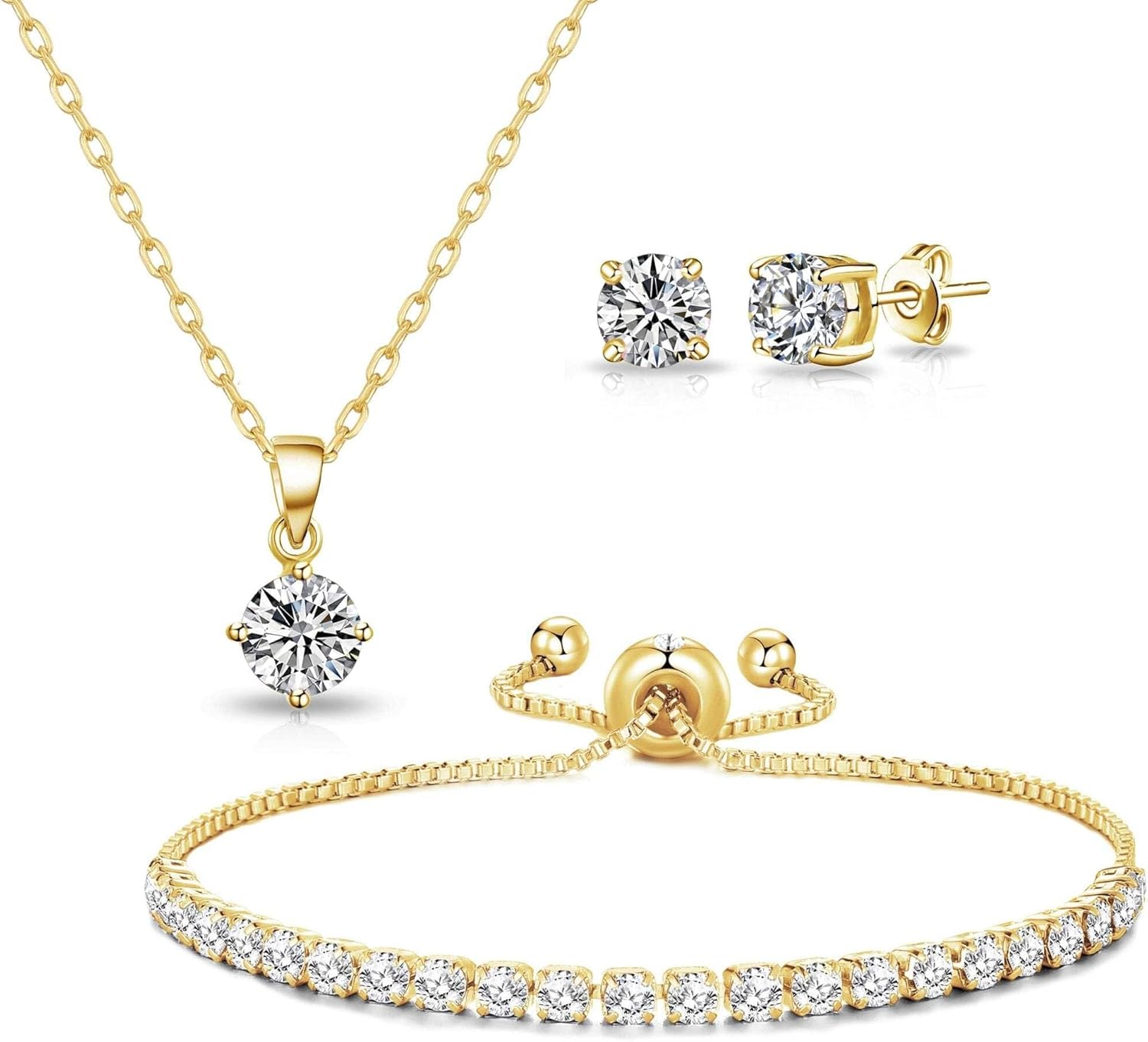 Philip Jones Gold Plated Solitaire Friendship Set Created with Zircondia® Crystals