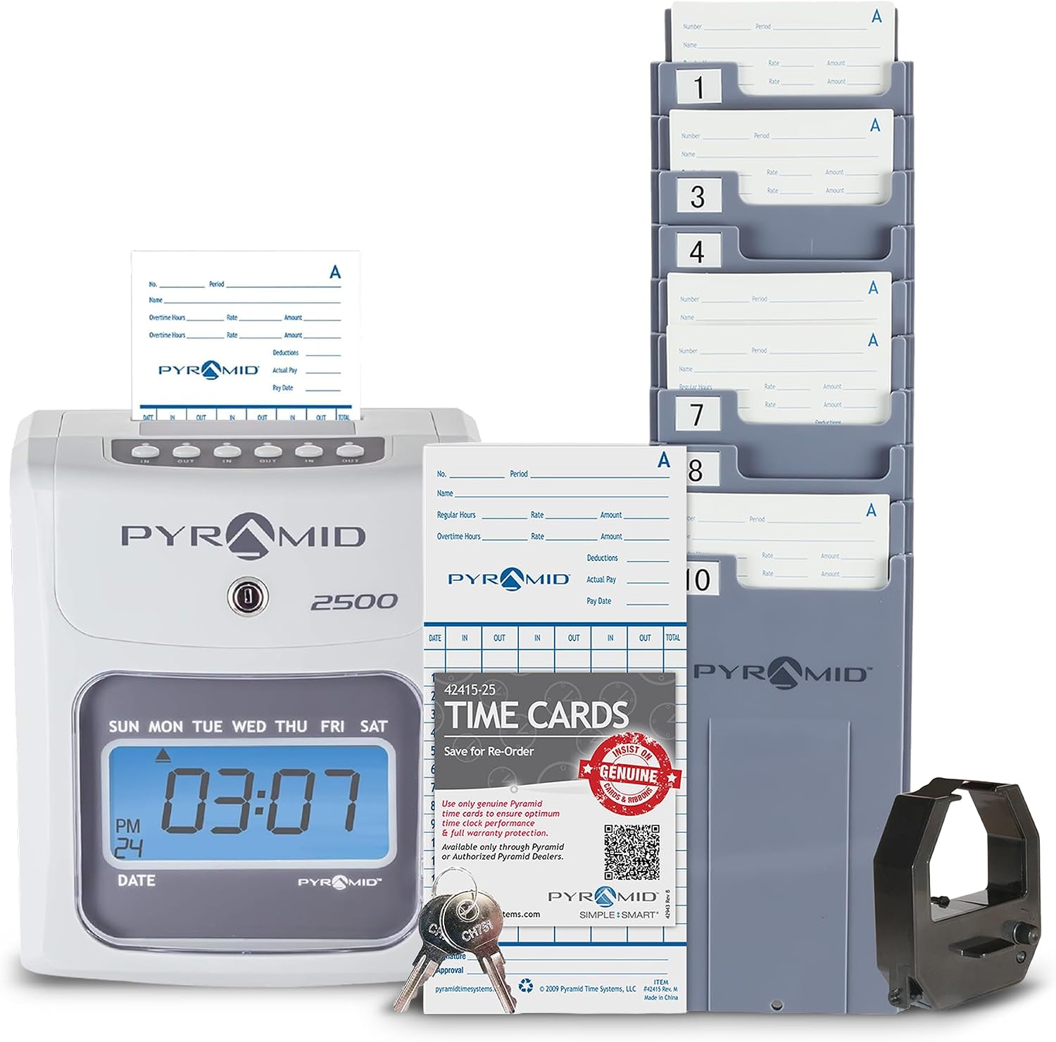 Pyramid Time Systems 2500 Auto Aligning Time Clock, Card Punch Machine Kit