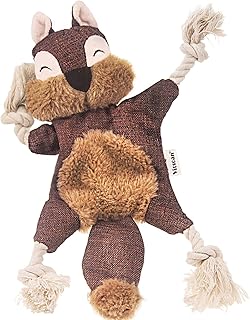 Durable Dog Toys for Aggressive Chewer Squeaky Indestructible Puppy Toys Tough Dog Squeaky Toys No Stuffing Crinkle Dog Toy, Rope Knots Puppy Chew Teething Toys, Sturdy Squirrel Interactive Pet Toy