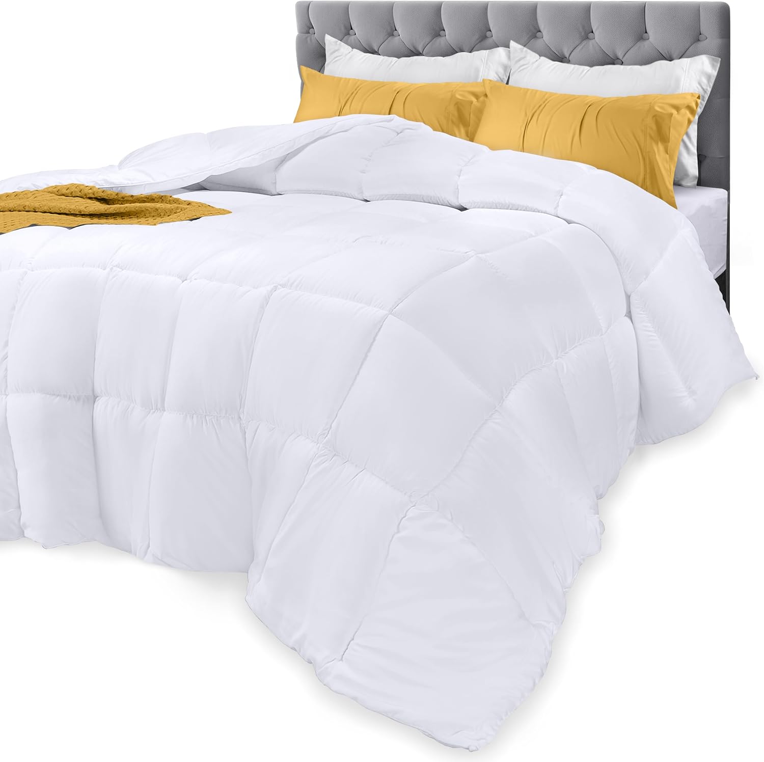 Utopia Bedding Comforters Queen Size, All Season Duvet Insert, Down Alternative Box Stitched Bed Comforter with Corner Tabs, Machine Washable (White)