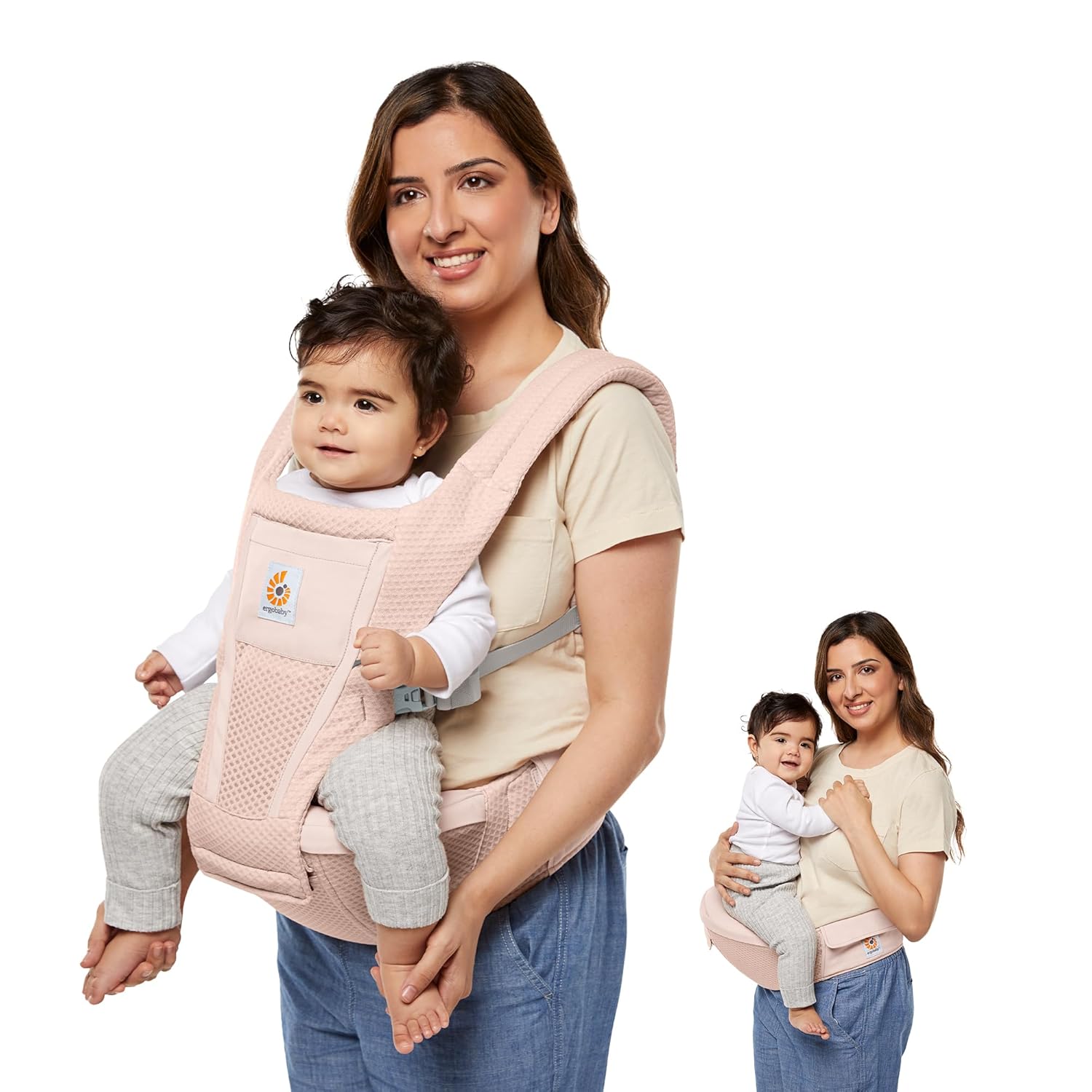 Ergobaby Alta Hip Seat All-Position Breathable Mesh Hip Seat & Carrier, Pink Quartz