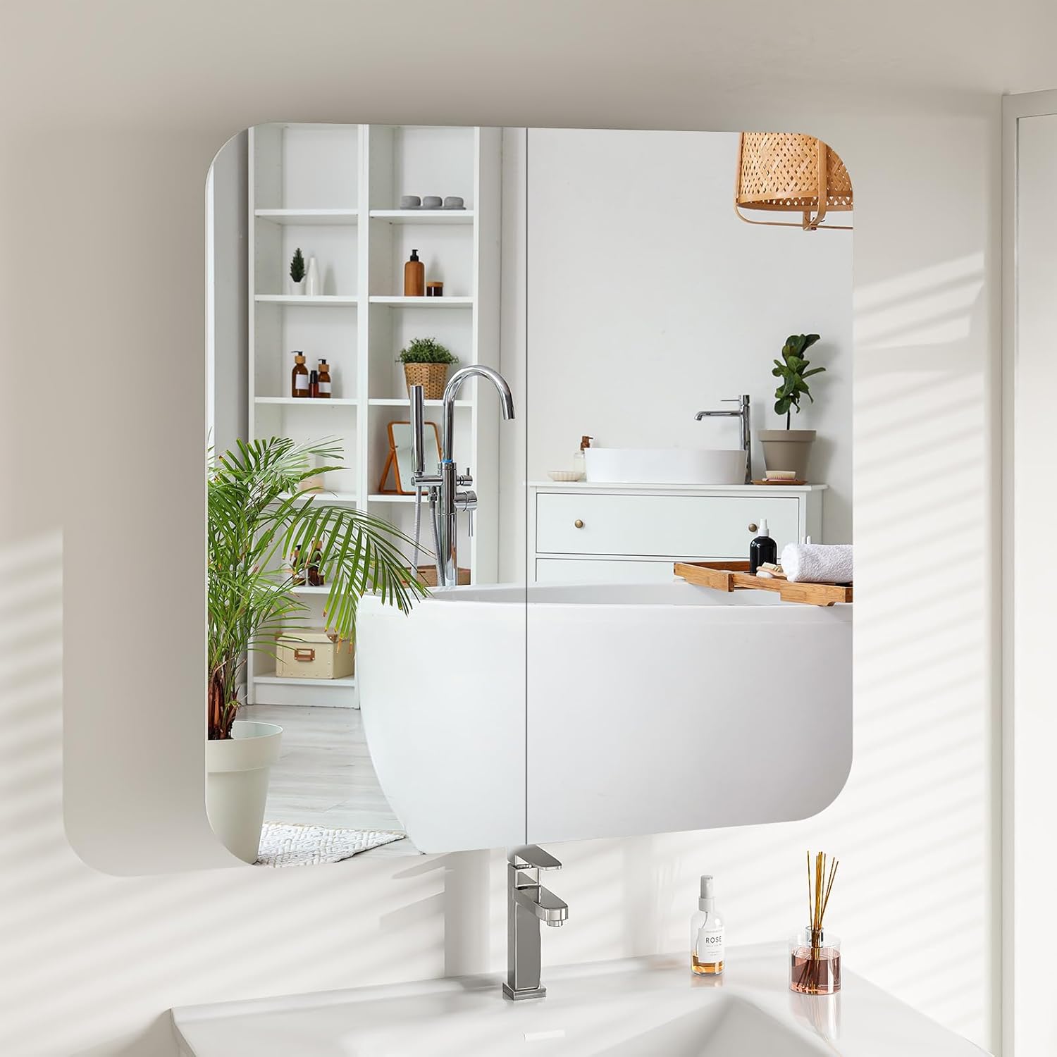 Bathroom Mirror Cabinet, Wall-Mounted Bathroom Storage Unit With 2 Mirror Doors, 5 Shelves Bathroom Cabinet With Mirror, 68x66x14CM Large Wooden Storage Cupboard For Shower Room, Living Room